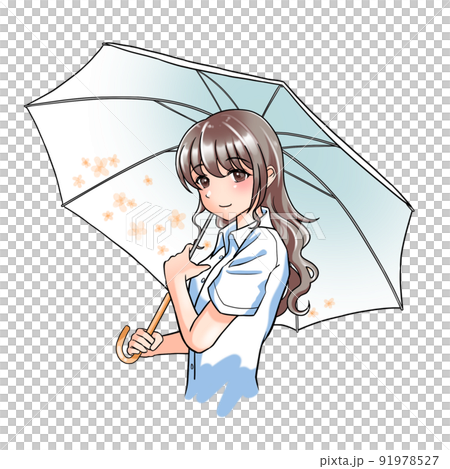 【自然髮色】捲髮少女 掌管橘色 撐著花傘 91978527