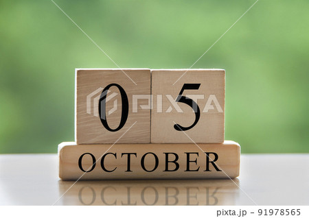 October 5 calendar date text on wooden blocks with copy space for ideas. Copy space and calendar concept 91978565