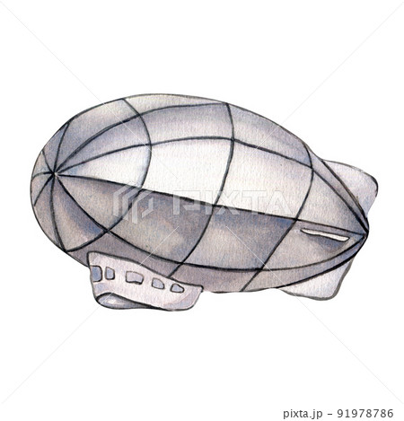 Retro airship vintage style watercolor illustration isolated. 91978786