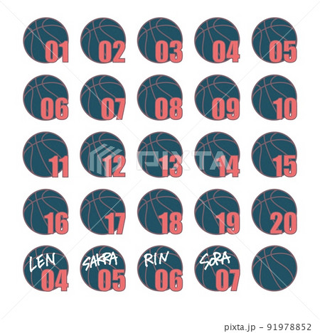 バスケットボール バスケ シール ステッカー 数字 アイコン 背番号 のイラスト素材