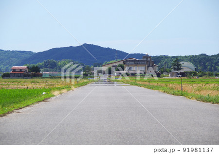夏の炎天下のアスファルト路面に陽炎ができている光景 夏の炎天下のアスファルト路面に陽炎ができている光景 91981137