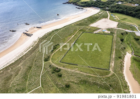 Aerial view of the Killybegs GAA pitch at Fintra beach by Killybegs, County Donegal, Ireland Aerial view of the Killybegs GAA pitch at Fintra beach by Killybegs, County Donegal, Ireland 91981801