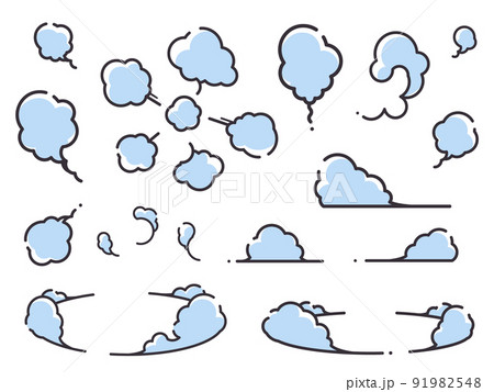 シンプルな線のかわいい煙のイラスト素材セット 91982548