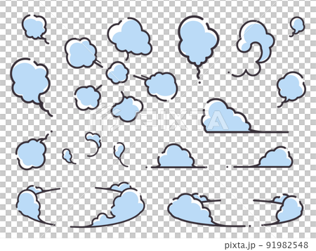 シンプルな線のかわいい煙のイラスト素材セット 91982548