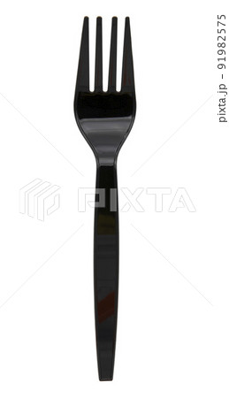Black plastic fork isolated on white background 91982575