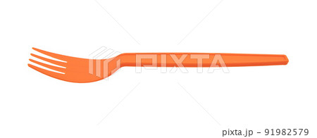 Orange plastic fork isolated on white background 91982579