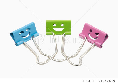 Set of smile binder clip isolated on white background. Concept team work together. Happy teamwork. Set of smile binder clip isolated on white background. Concept team work together. Happy teamwork. 91982839