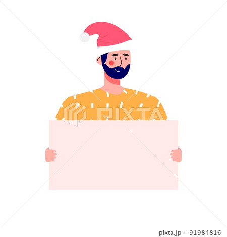 Banner with people, men holding empty placard for Christmas sale . Vector illustration in cartoon trendy style.vector for advertisement, coupon or voucher 91984816