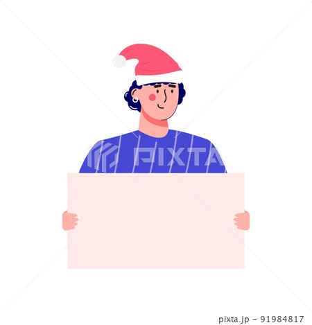 Banner with people, men holding empty placard for Christmas sale . Vector illustration in cartoon trendy style.vector for advertisement, coupon or voucher 91984817