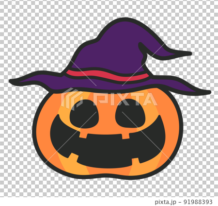 ハロウィンのぼうしをかぶったおばけかぼちゃのイラスト。アウトライン