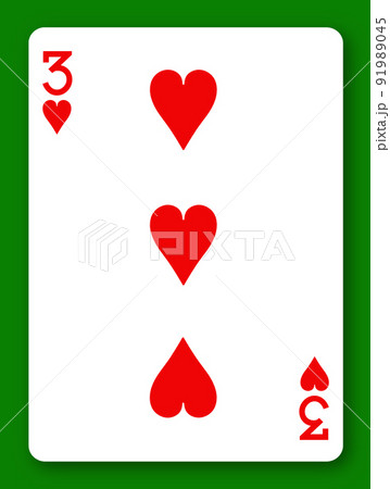 3 Three of Hearts playing card with clipping - Stock