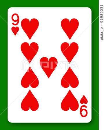 9 Nine of Hearts playing card with clipping...のイラスト素材 [91989051] - PIXTA