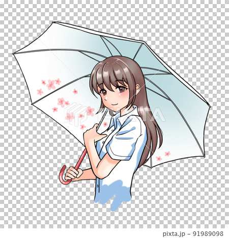 【自然髮色】長發少女掌紅掌花傘 91989098