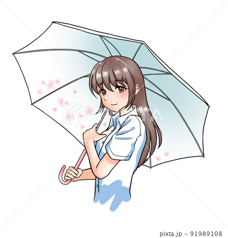 【自然な髪色】花柄の傘をさすピンク担当ロングヘアの女の子 91989108