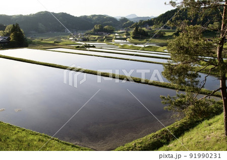 つなぐ棚田遺産 三河内の棚田 田植え前 水田 庄原市比和町 つなぐ棚田遺産 三河内の棚田 田植え前 水田 庄原市比和町 91990231
