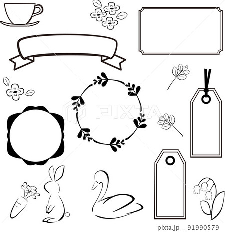 シンプル可愛いフレームのイラストセット 91990579