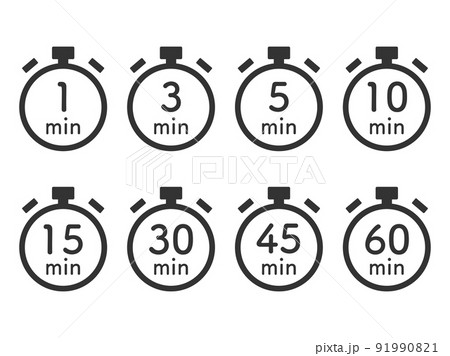 制限時間を表示したストップウォッチタイマーのアイコンセット1 91990821