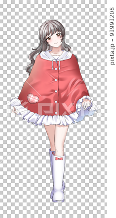 [Natural hair color] Girl in charge of curly hair red wearing a poncho 91991208