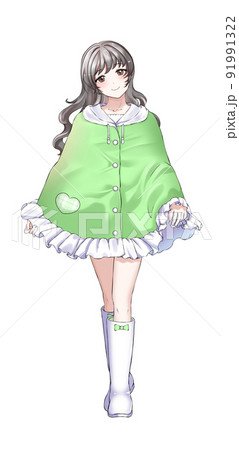 【自然な髪色】ポンチョを着た巻き髪緑担当の女の子 【自然な髪色】ポンチョを着た巻き髪緑担当の女の子 91991322