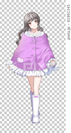 [Natural hair color] Girl in charge of curly hair purple wearing a poncho 91991345
