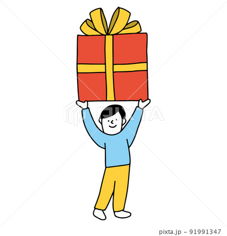 大きなギフトボックスを持ち上げている人のイラスト 大きなギフトボックスを持ち上げている人のイラスト 91991347