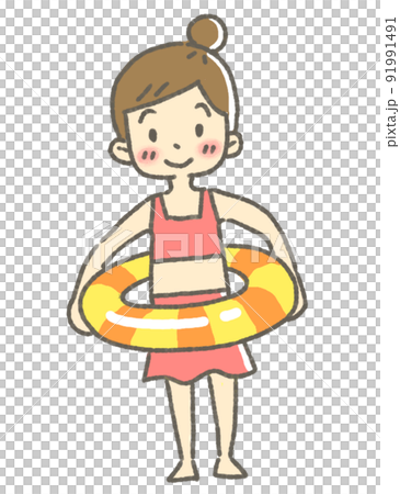 Summer pool buoy girl illustration 91991491