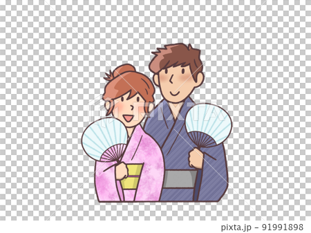 一對穿著浴衣享受約會的年輕夫婦 91991898