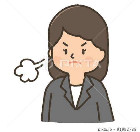 スーツ姿の女性　怒る　表情イラスト 91992738