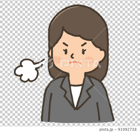 スーツ姿の女性　怒る　表情イラスト 91992738