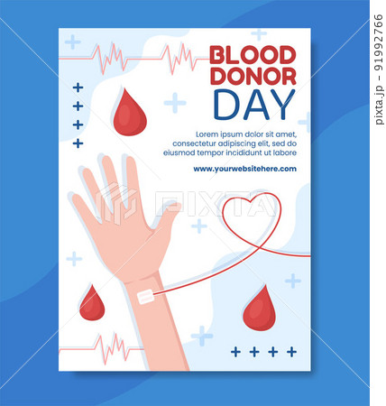 World Blood Donor Day Poster Template Flat Cartoon Background Vector Illustration 91992766