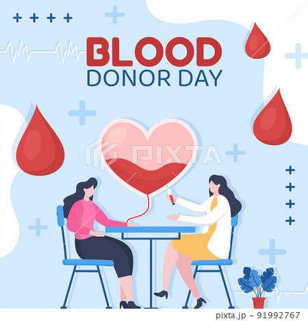 World Blood Donor Day Template Flat Cartoon Background Vector Illustration 91992767