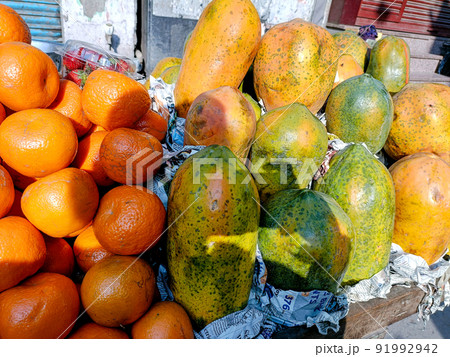 Asian farmer's market selling fresh vegetables 91992942