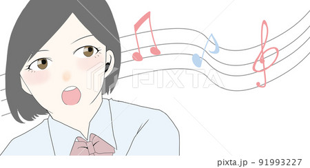 ふんわりした音符と女性のイラスト 91993227