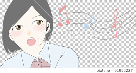 ふんわりした音符と女性のイラスト 91993227