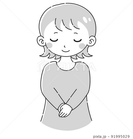 お辞儀をする女性のイラスト(白黒) お辞儀をする女性のイラスト(白黒) 91995029