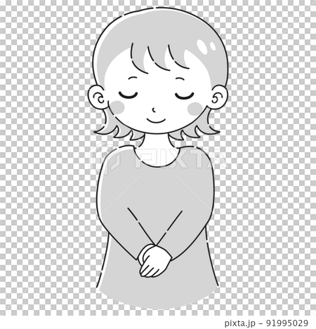 お辞儀をする女性のイラスト(白黒) お辞儀をする女性のイラスト(白黒) 91995029