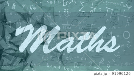 Image of mathematical equations and shapes over maths text 91996126