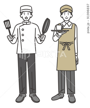 料理人（コック）やカフェ店員の自営業者のベクターイラスト素材／個人事業主／職業 91996697