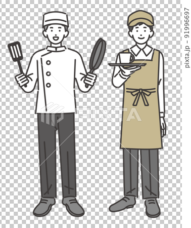 料理人（コック）やカフェ店員の自営業者のベクターイラスト素材／個人事業主／職業 91996697