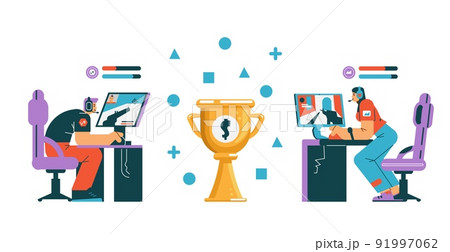 Esport online tournament championship banner flat vector illustration isolated. 91997062