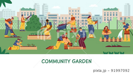 Community garden on roof of apartment building flat style, vector illustration Community garden on roof of apartment building flat style, vector illustration 91997092