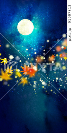 月夜と紅葉　背景素材 91997313