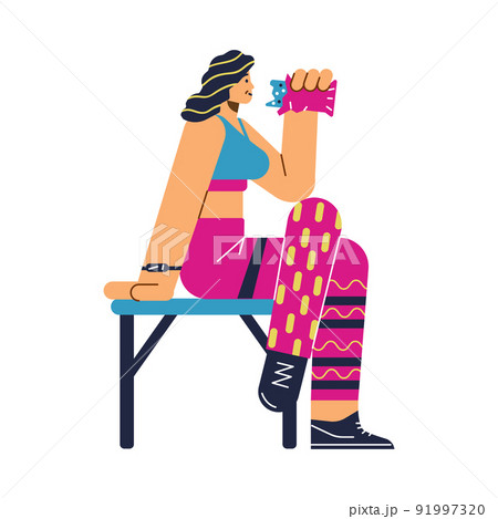 Woman drinking sports supplements before workout vector illustration isolated. Woman drinking sports supplements before workout vector illustration isolated. 91997320