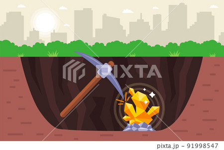 dig a big hole and find a gold nugget. searching for gold underground. 91998547