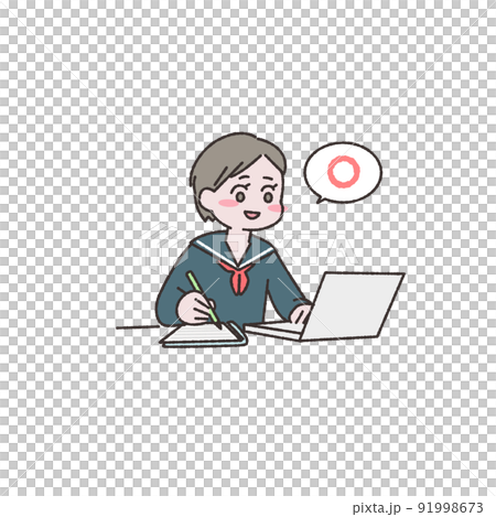 Illustration material of students studying using a PC 91998673