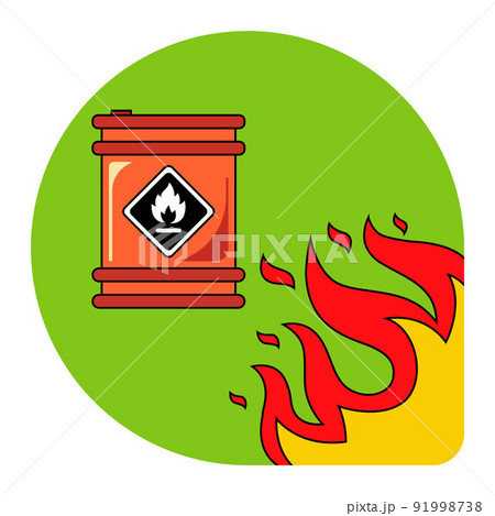fire near a barrel of gasoline. flammable substance with a flame nearby. fire near a barrel of gasoline. flammable substance with a flame nearby. 91998738