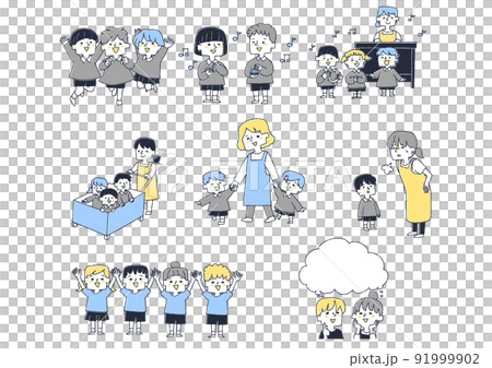 Fun play in kindergarten: A set of children learning and growing Fun play in kindergarten: A set of children learning and growing 91999902