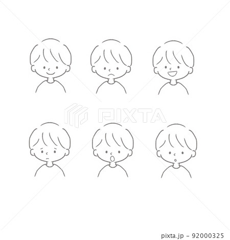 手書き風のシンプルで可愛い男の子の6種類の表情セットのイラスト素材