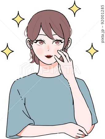 笑顔で頬を触る女性のイラスト 笑顔で頬を触る女性のイラスト 92001285