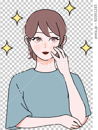 笑顔で頬を触る女性のイラスト 笑顔で頬を触る女性のイラスト 92001285